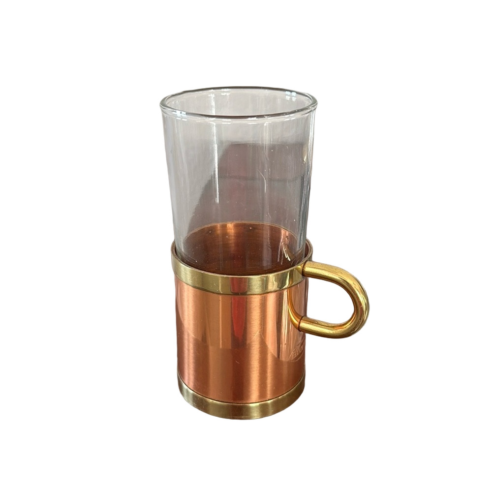 Four Beucler Copper Brass & Glass Irish/Turkish Coffee Mugs